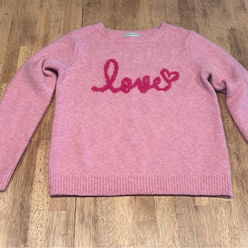 Pink "Love" Graphic Knit Sweater - Valentine's Day & Soft Girl Aesthetic Small